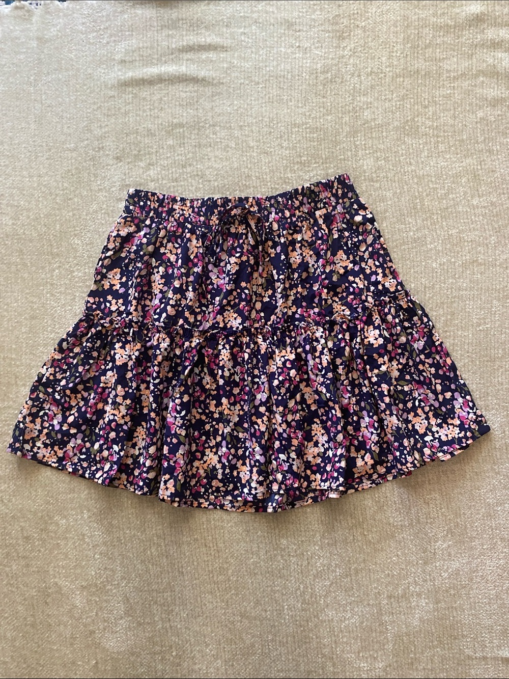 Sanctuary Navy Floral Ruffled Skater Skirt with Pink Accents